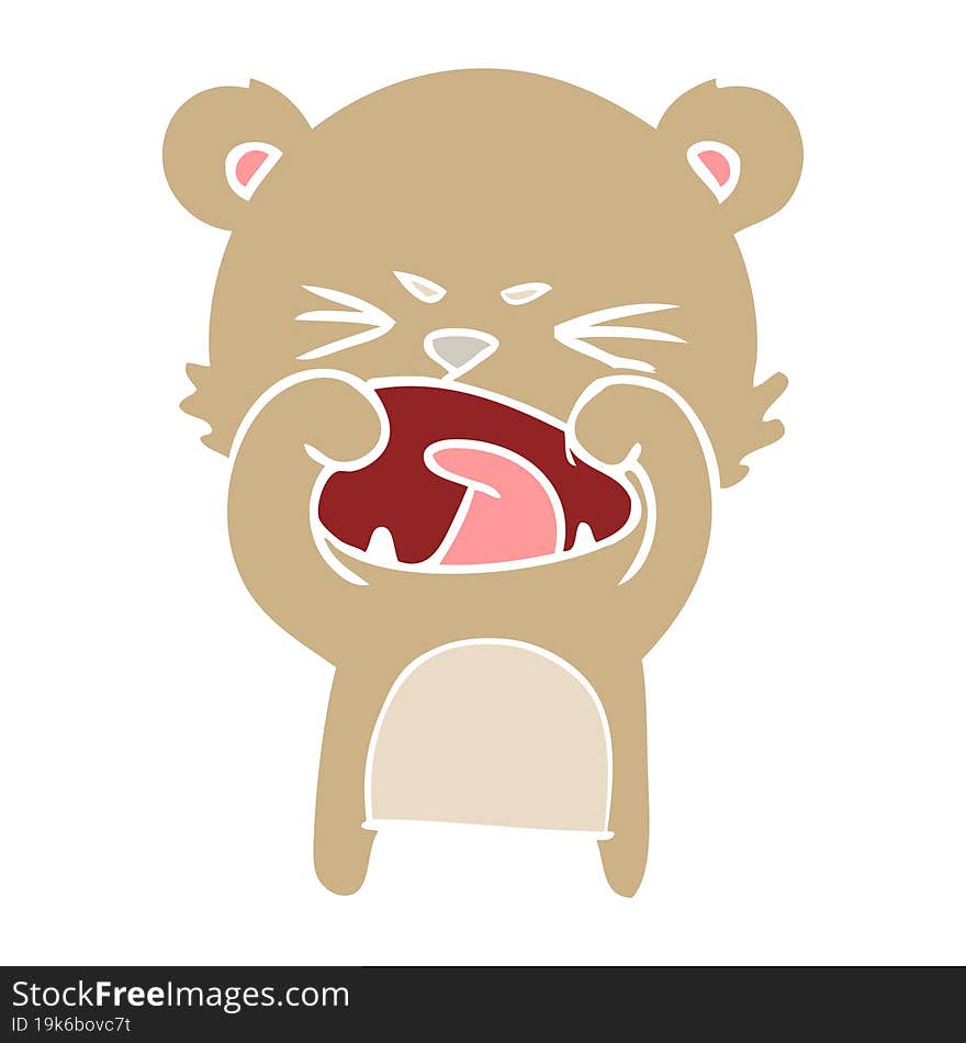 Angry Flat Color Style Cartoon Bear