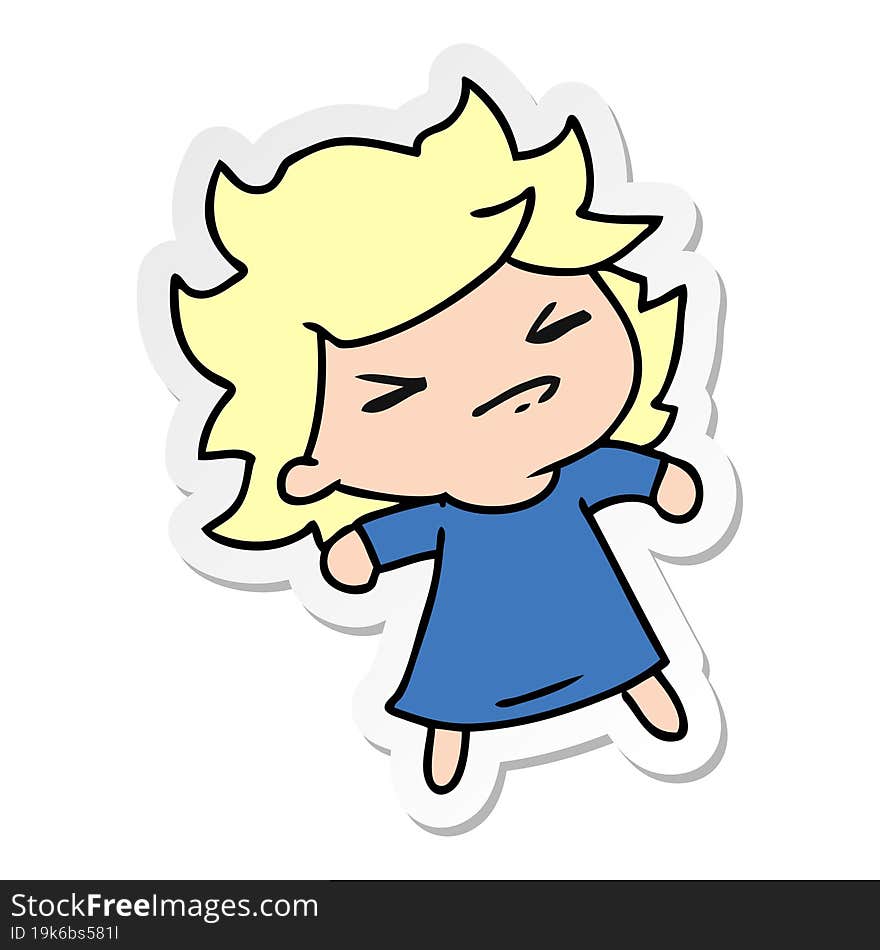 sticker cartoon illustration of a cute kawaii girl. sticker cartoon illustration of a cute kawaii girl