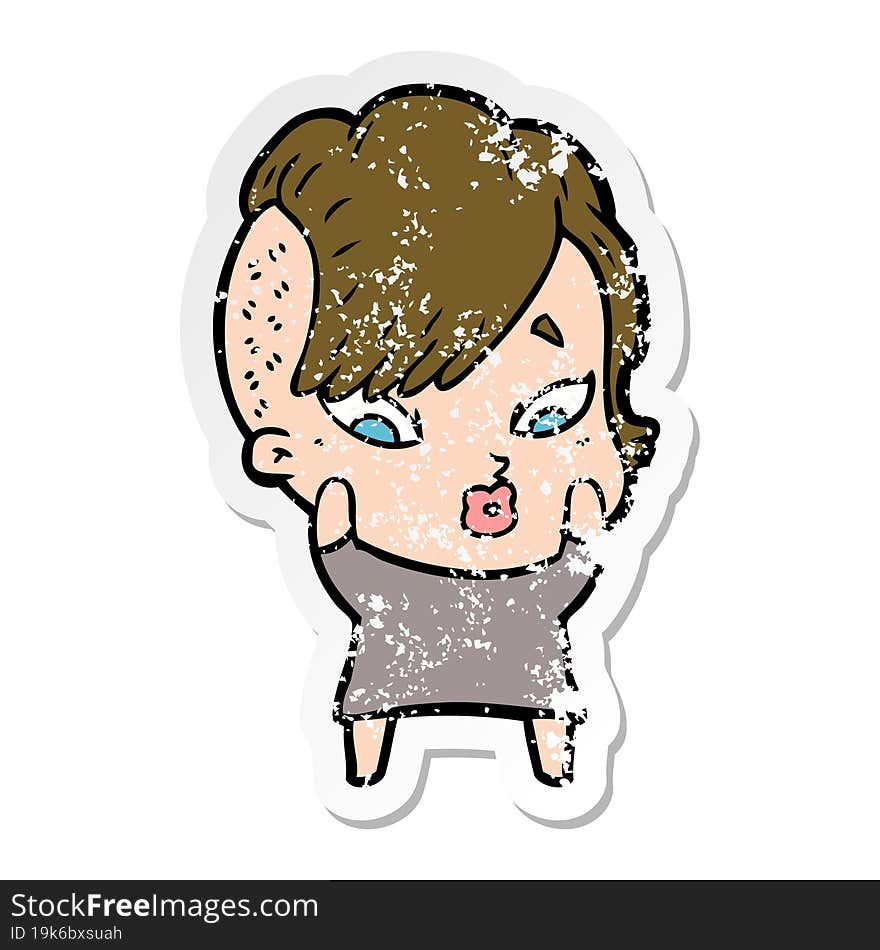 distressed sticker of a cartoon surprised girl