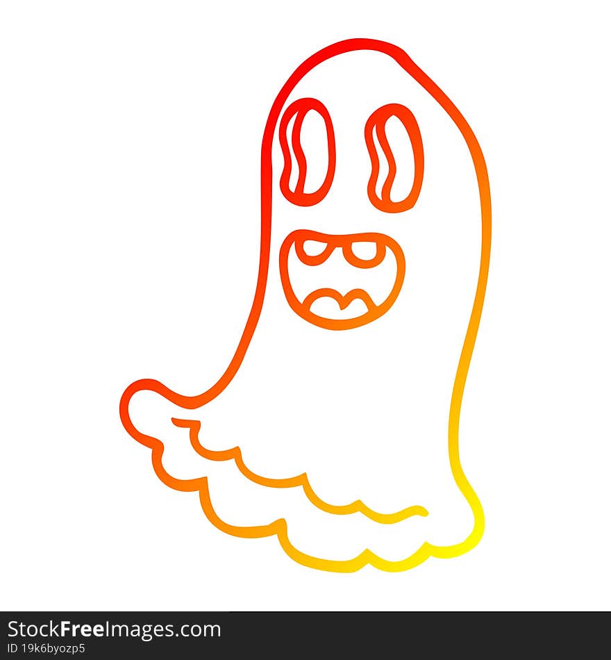 warm gradient line drawing of a cartoon spooky ghost