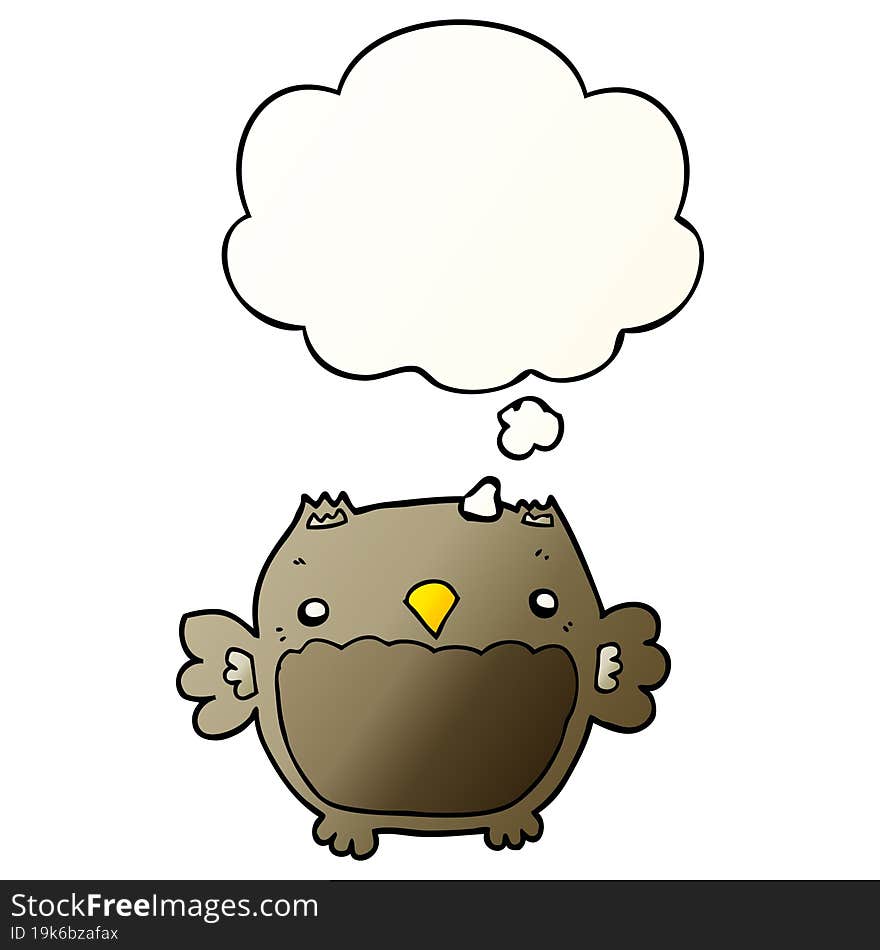 Cartoon Owl And Thought Bubble In Smooth Gradient Style