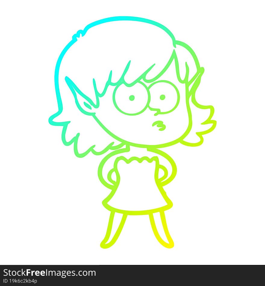 cold gradient line drawing cartoon elf girl in dress