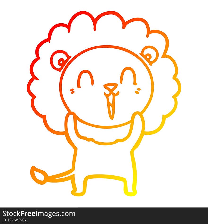 warm gradient line drawing of a laughing lion cartoon