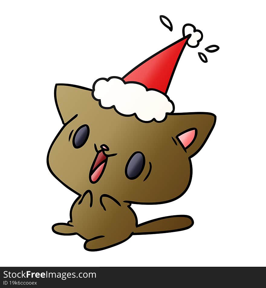 hand drawn christmas gradient cartoon of kawaii cat