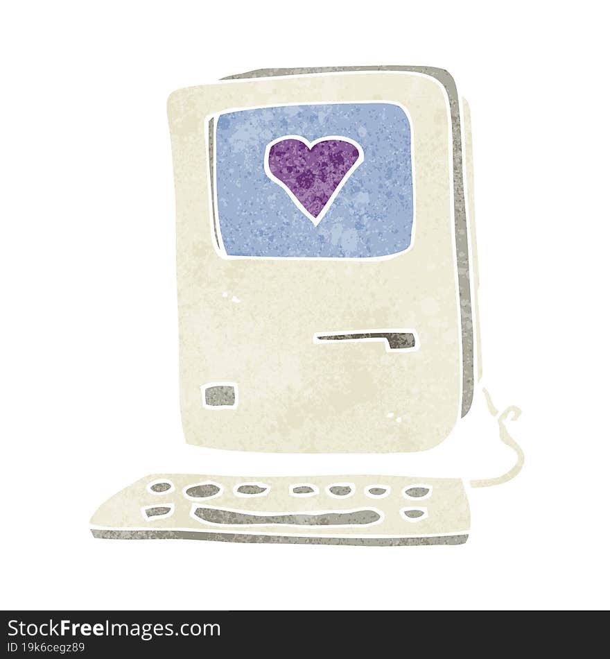 cartoon old computer with love heart