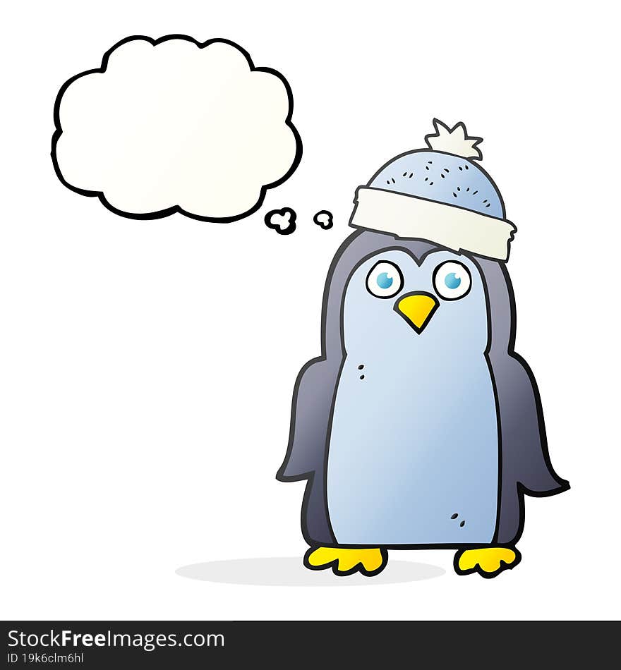 freehand drawn thought bubble cartoon penguin