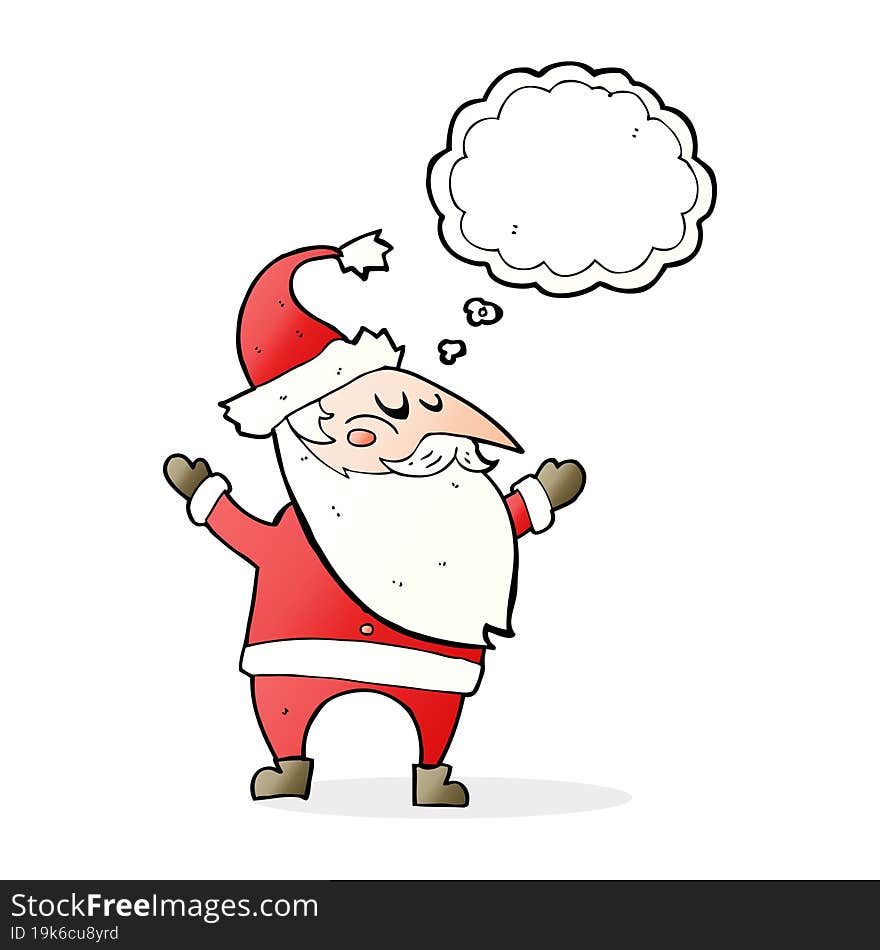 cartoon santa claus with thought bubble