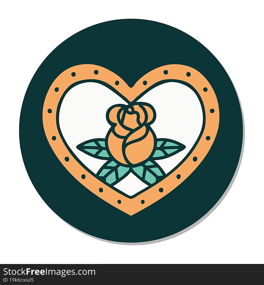 Tattoo Style Sticker Of A Heart And Flowers