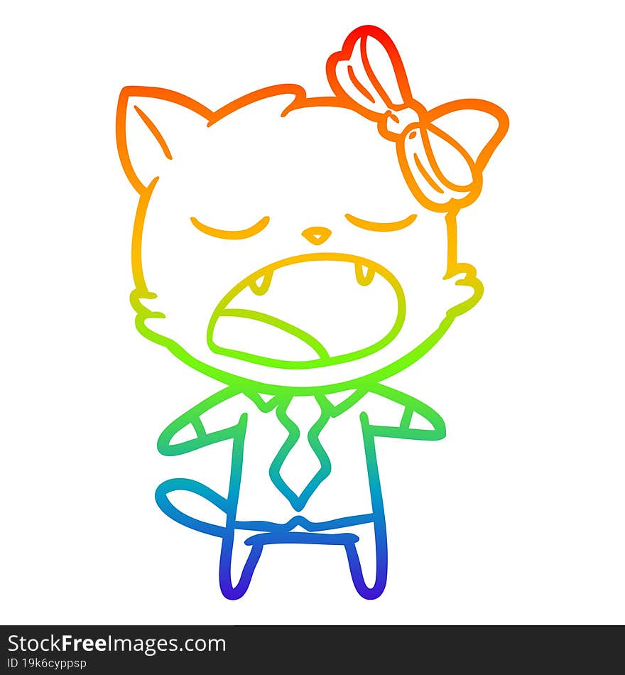 rainbow gradient line drawing cartoon yawning cat