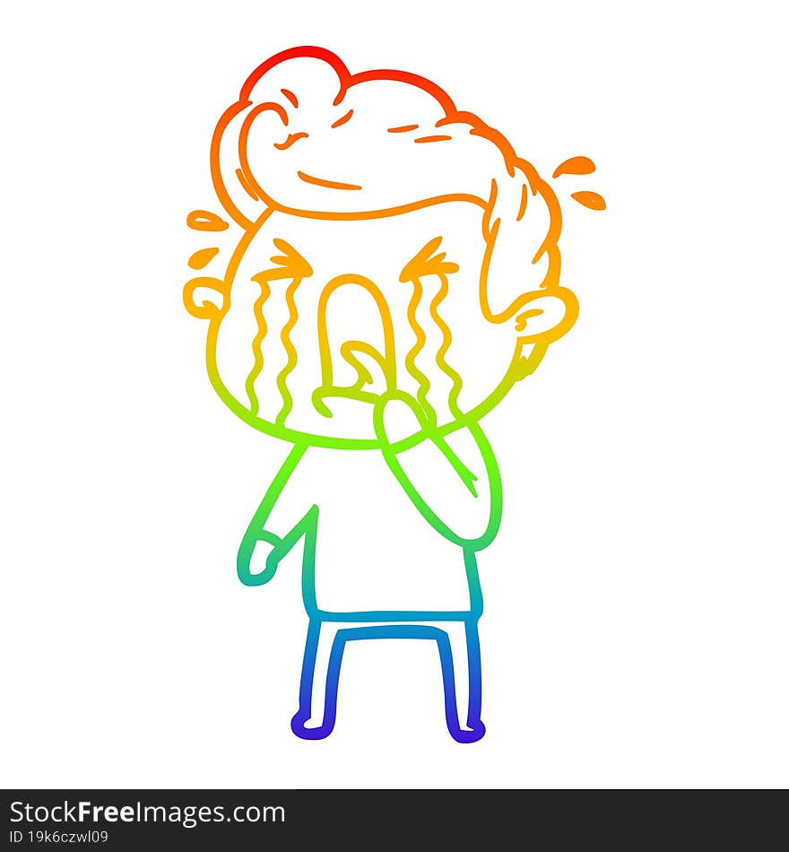 rainbow gradient line drawing of a cartoon crying man