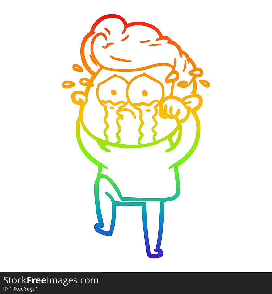 Rainbow Gradient Line Drawing Cartoon Crying Man