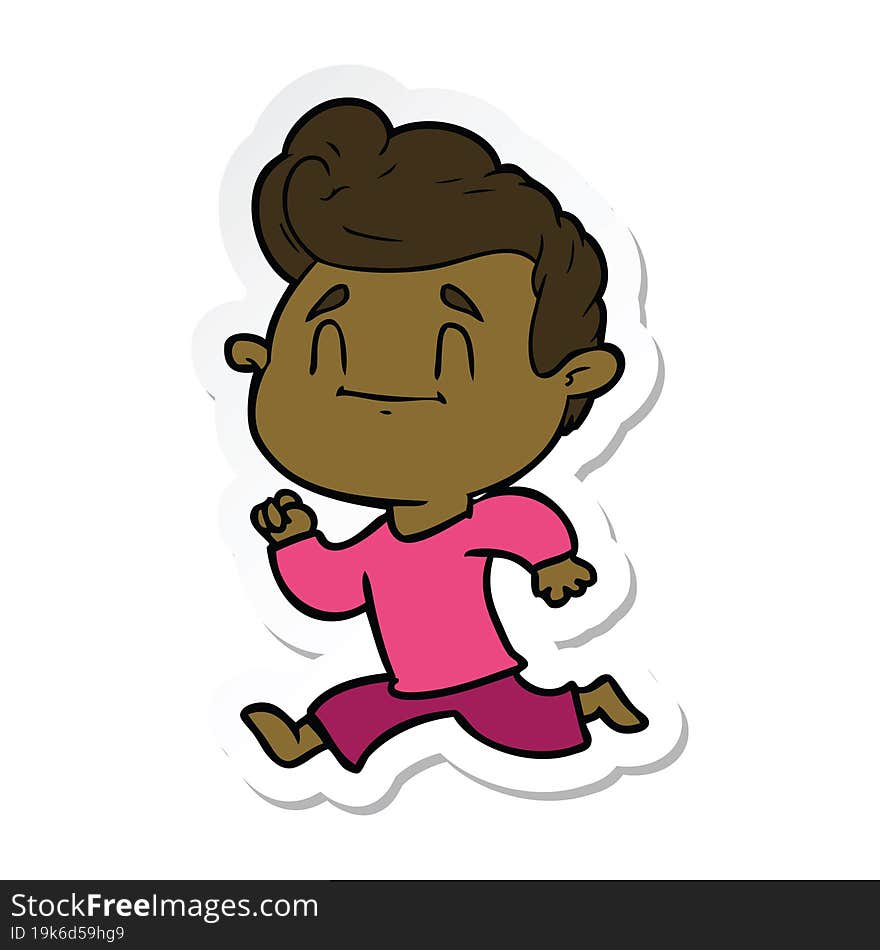 sticker of a happy cartoon man exercising