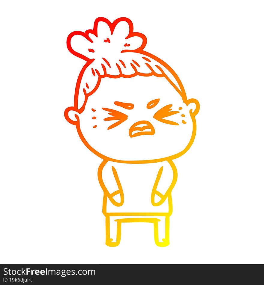 warm gradient line drawing cartoon angry woman