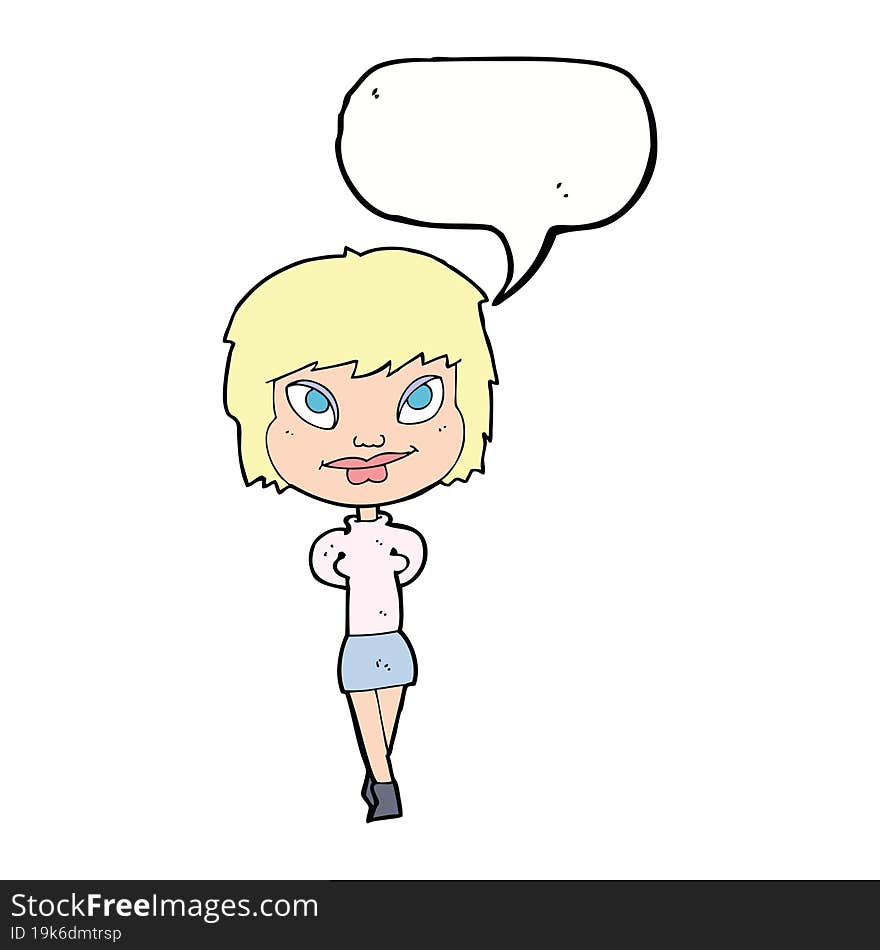 Cartoon Happy Woman With Speech Bubble