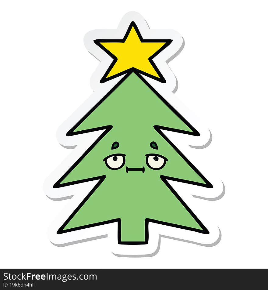 Sticker Of A Cute Cartoon Christmas Tree