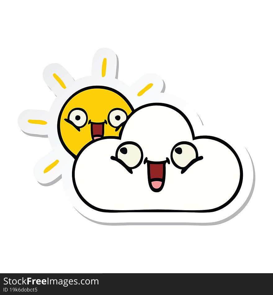 sticker of a cute cartoon sunshine and cloud