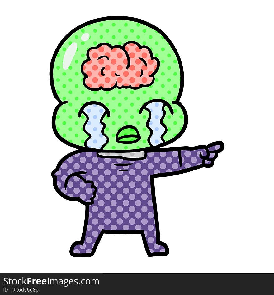 cartoon big brain alien crying and pointing. cartoon big brain alien crying and pointing