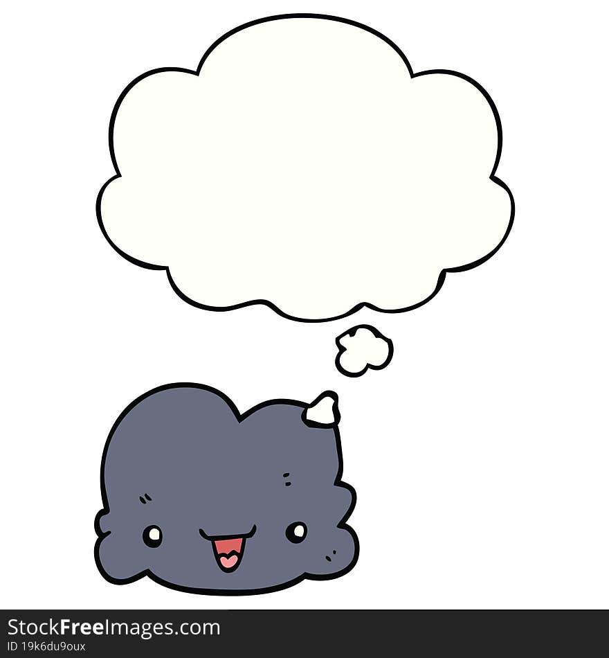 cartoon tiny happy cloud and thought bubble