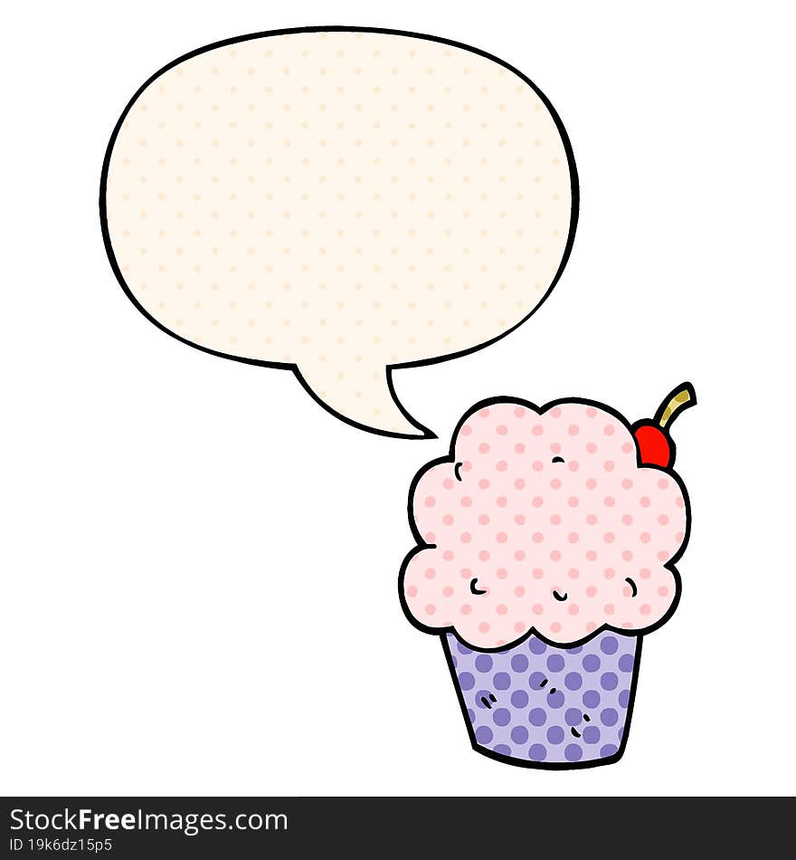 Cartoon Cupcake And Speech Bubble In Comic Book Style