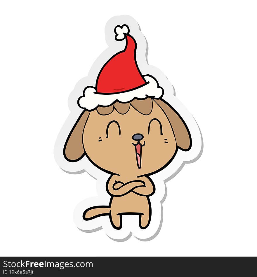 cute hand drawn sticker cartoon of a dog wearing santa hat. cute hand drawn sticker cartoon of a dog wearing santa hat