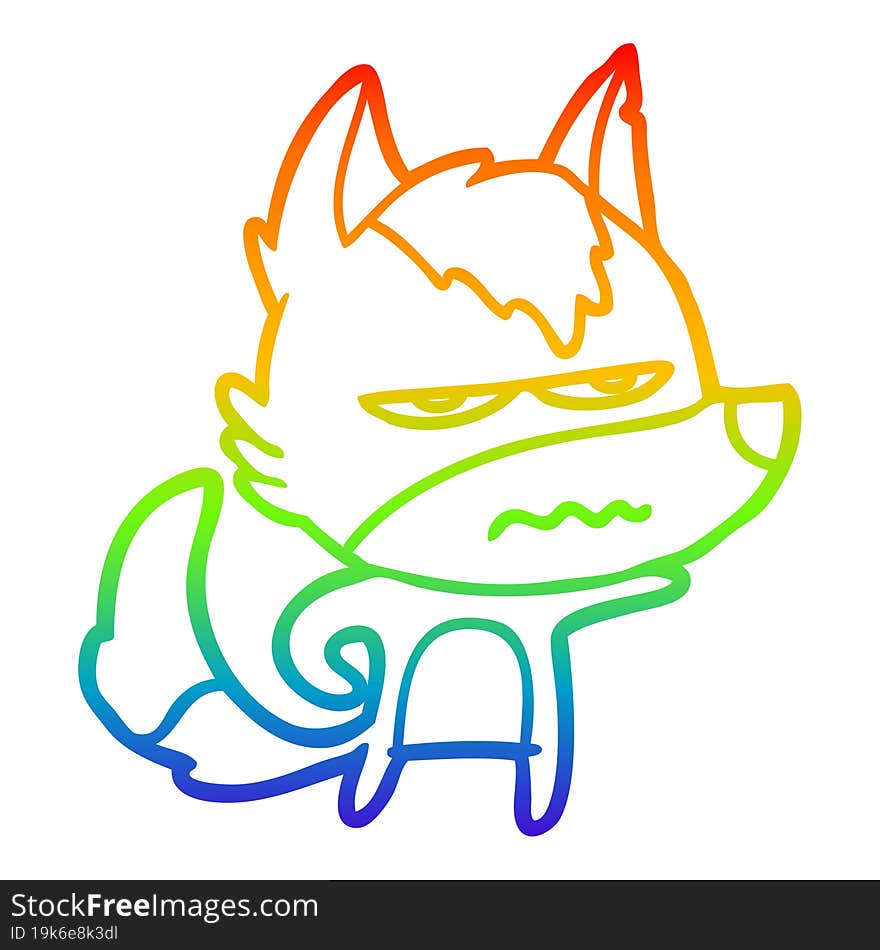 rainbow gradient line drawing cartoon annoyed wolf