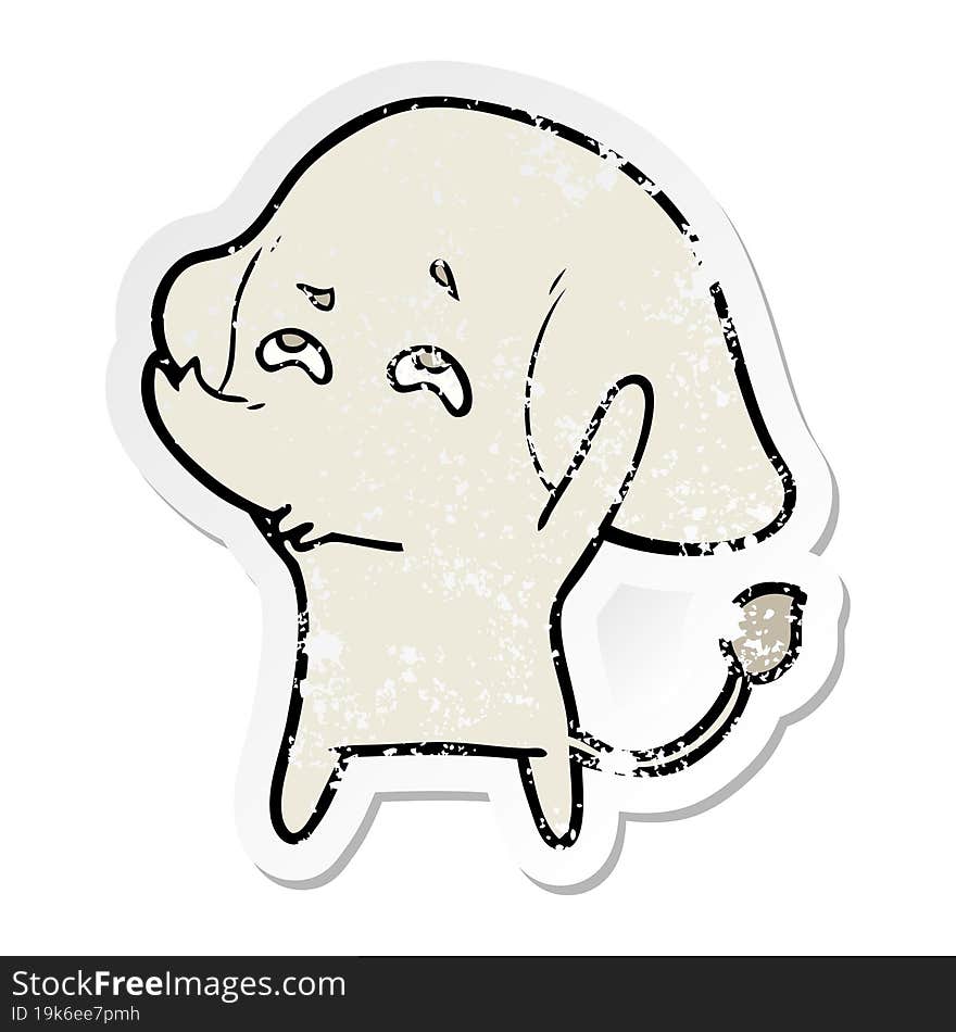 distressed sticker of a cartoon elephant remembering