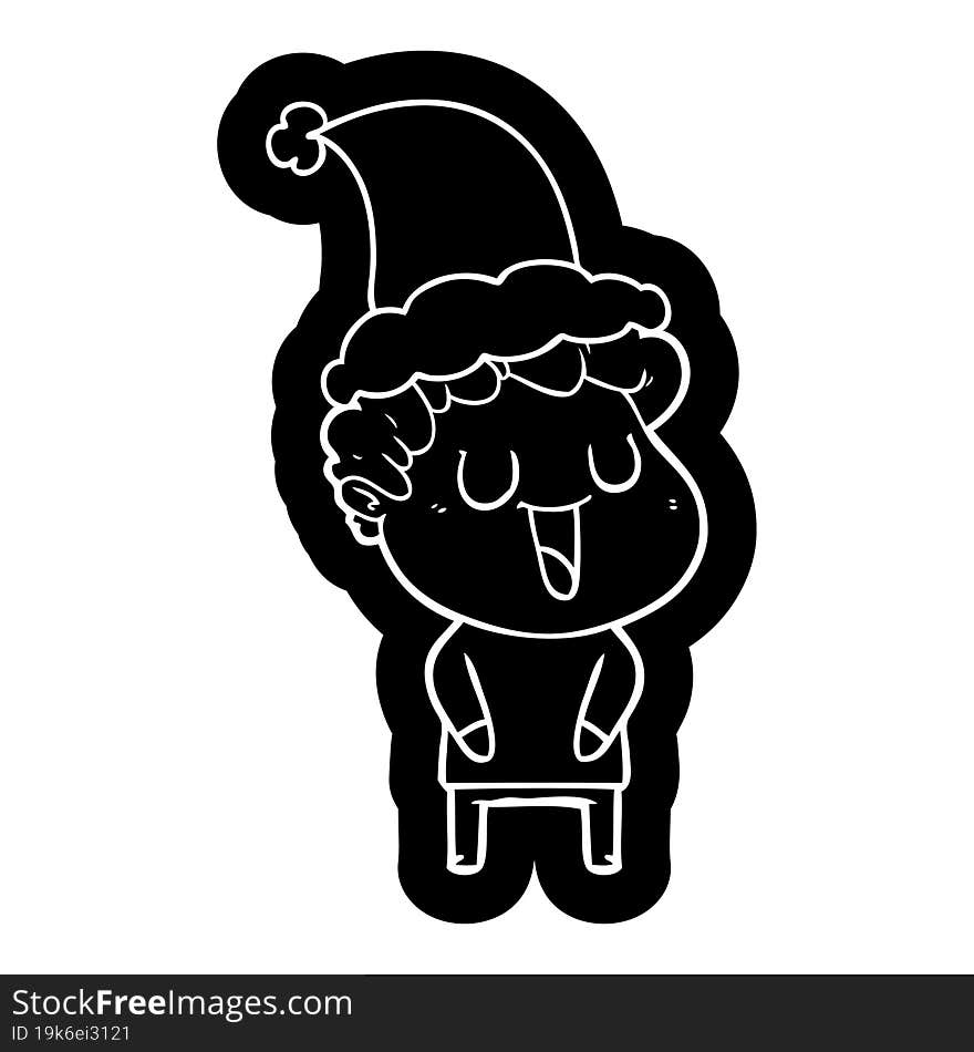 laughing cartoon icon of a man wearing santa hat