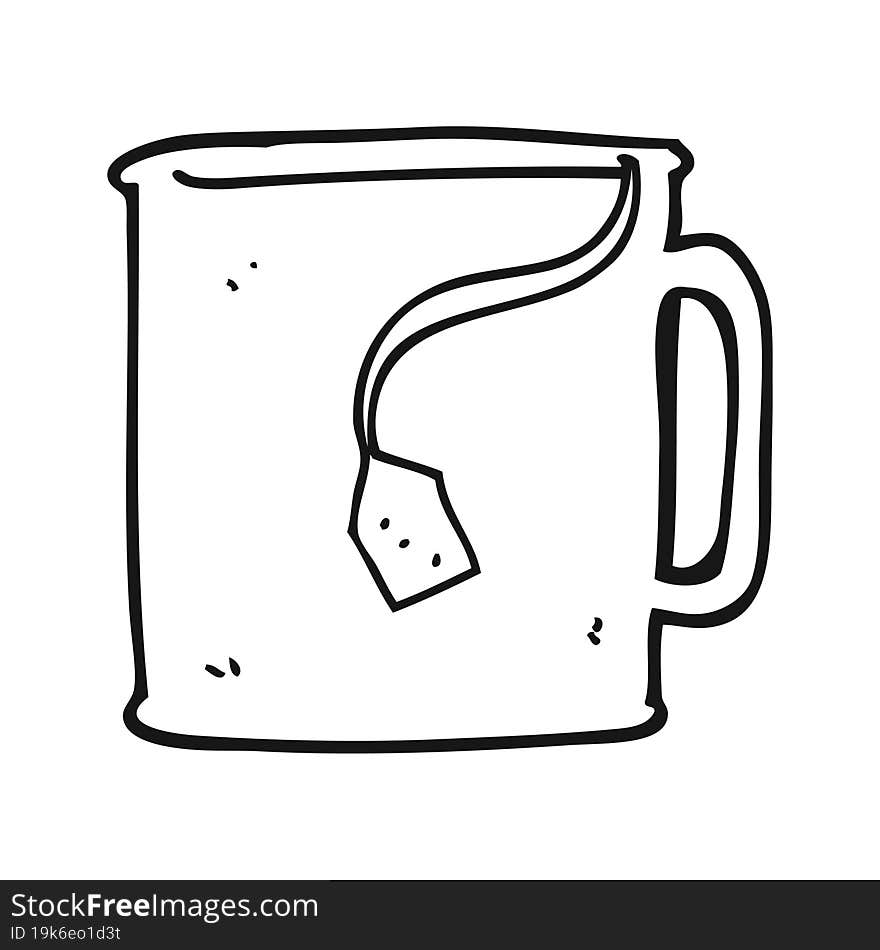 black and white cartoon mug of tea