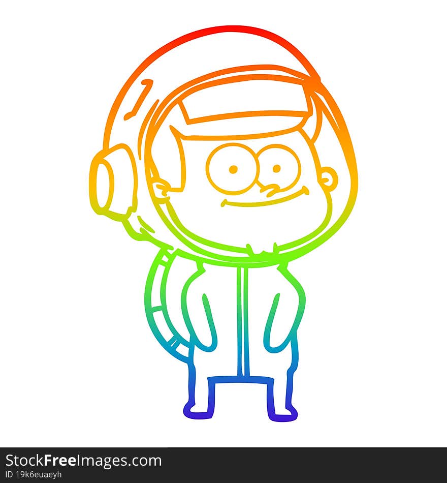 rainbow gradient line drawing of a happy astronaut cartoon