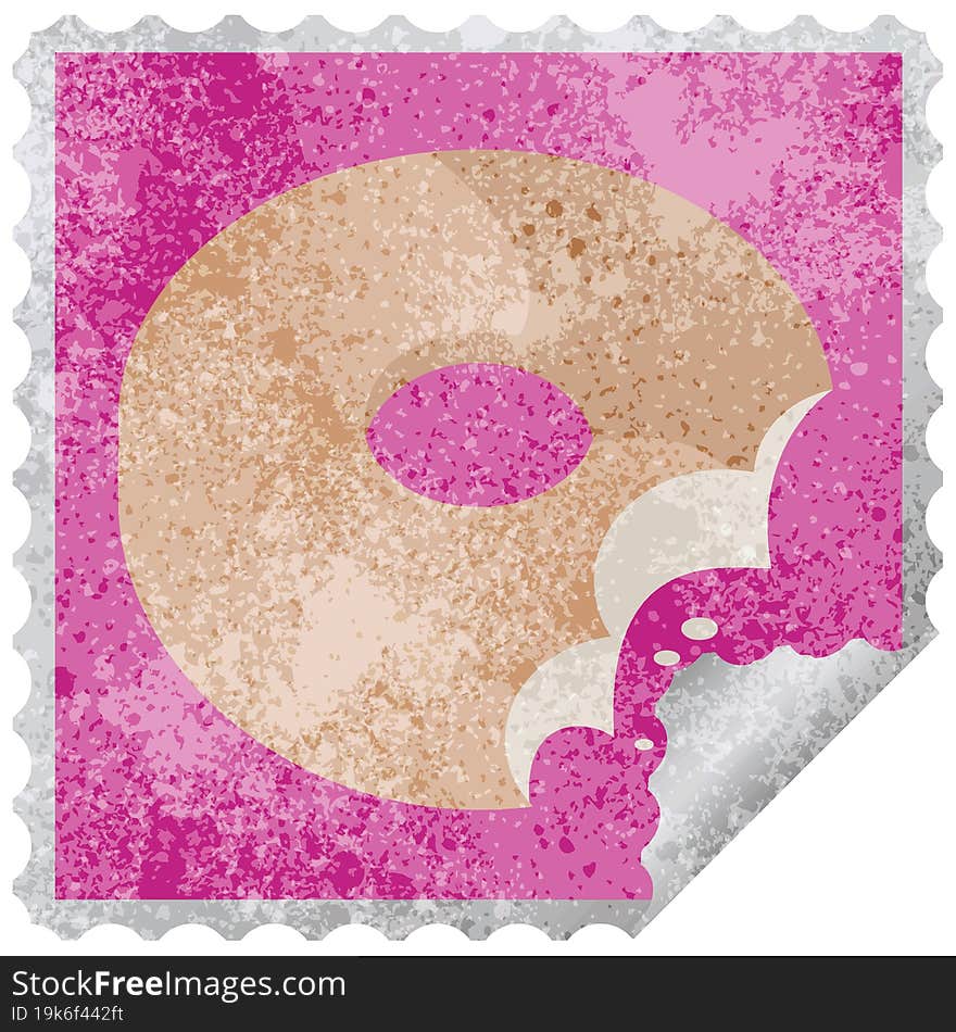 bitten donut graphic vector illustration square sticker stamp