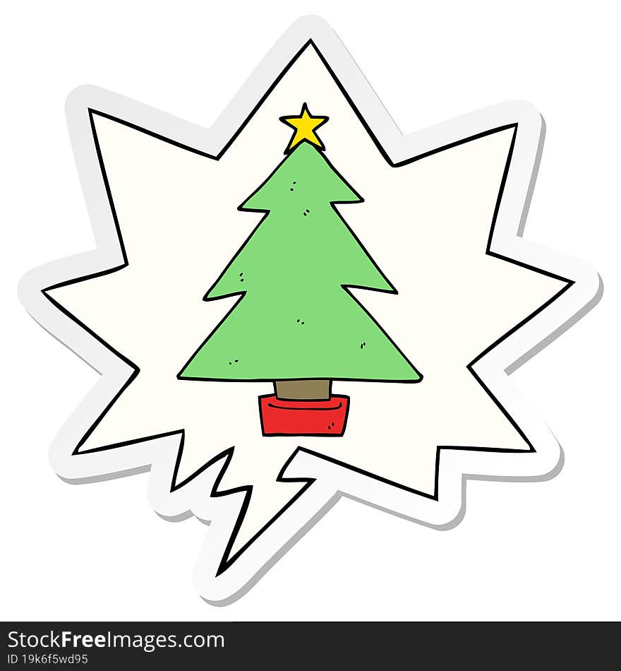 cartoon christmas tree and speech bubble sticker