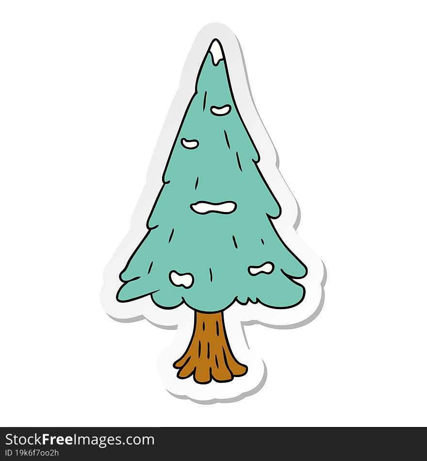 hand drawn sticker cartoon doodle single snow covered tree