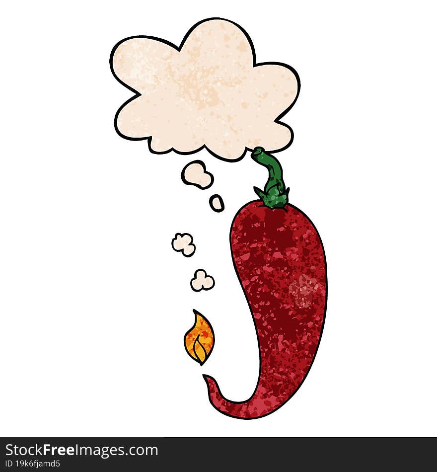 cartoon chili pepper and thought bubble in grunge texture pattern style