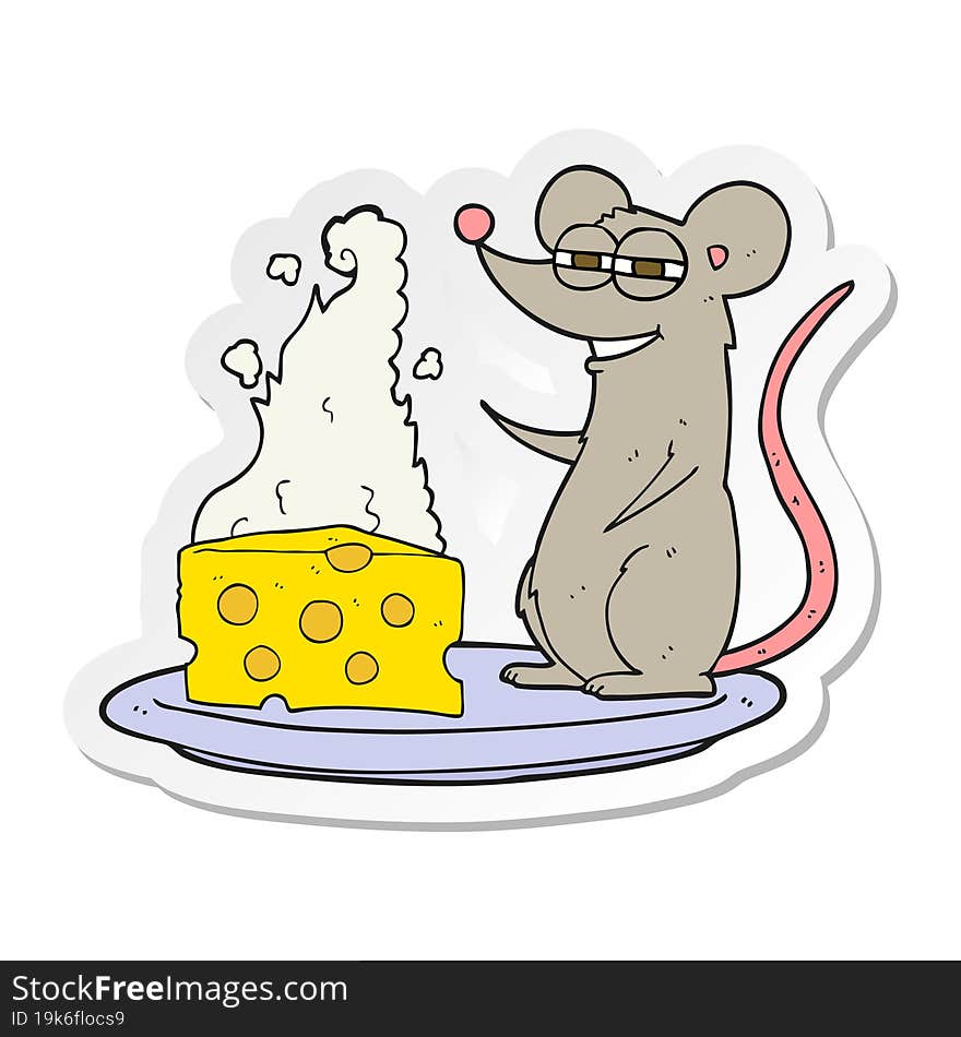 sticker of a cartoon mouse with cheese