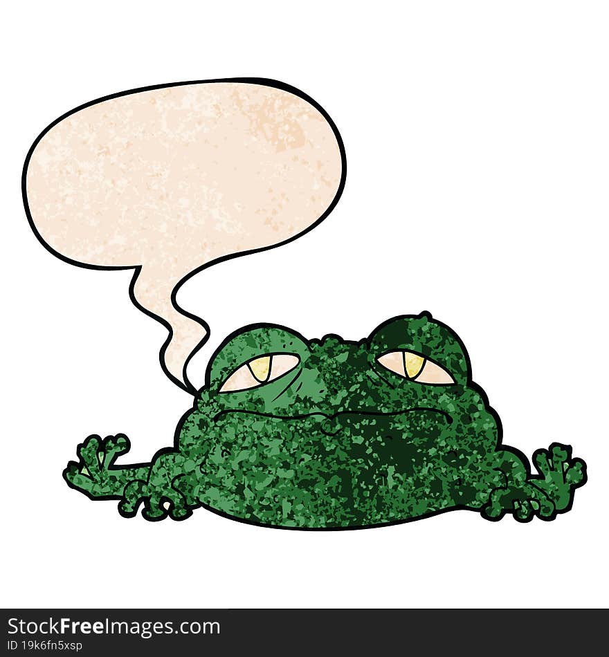 cartoon ugly frog and speech bubble in retro texture style