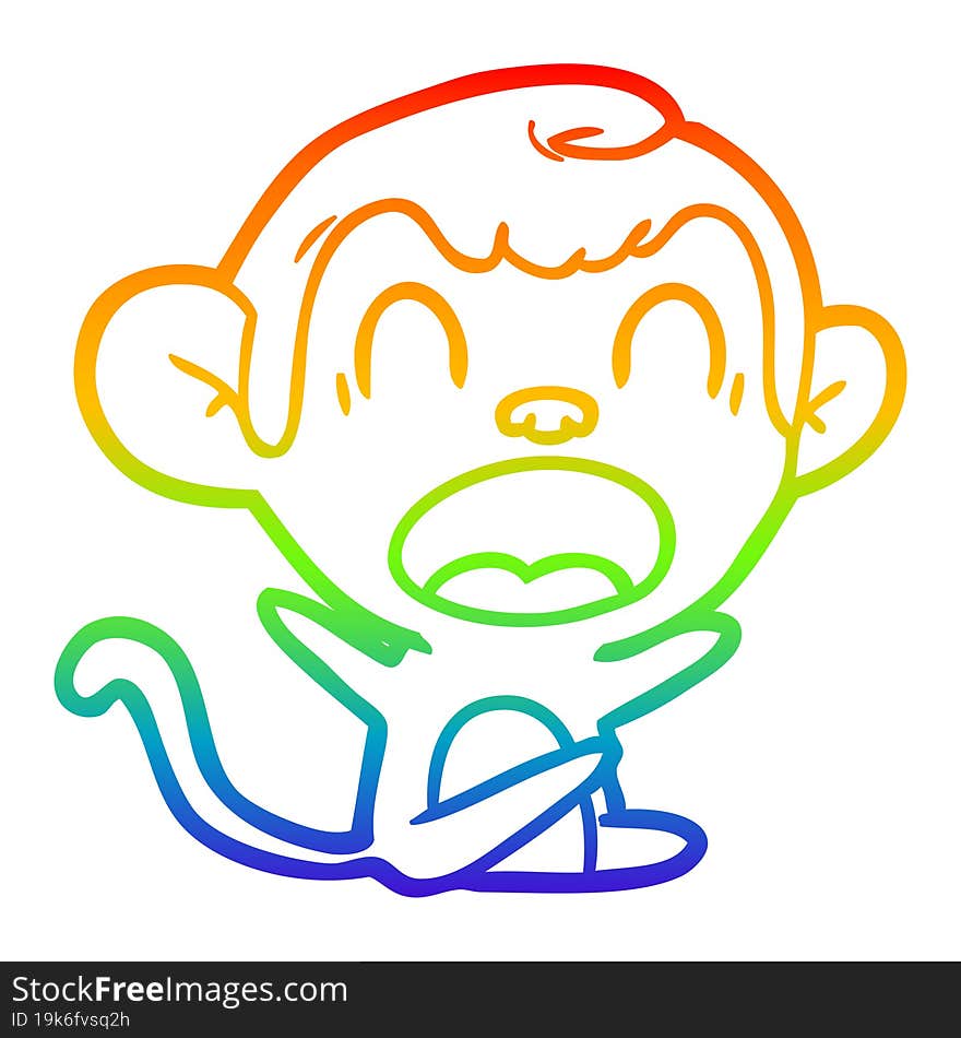 rainbow gradient line drawing shouting cartoon monkey