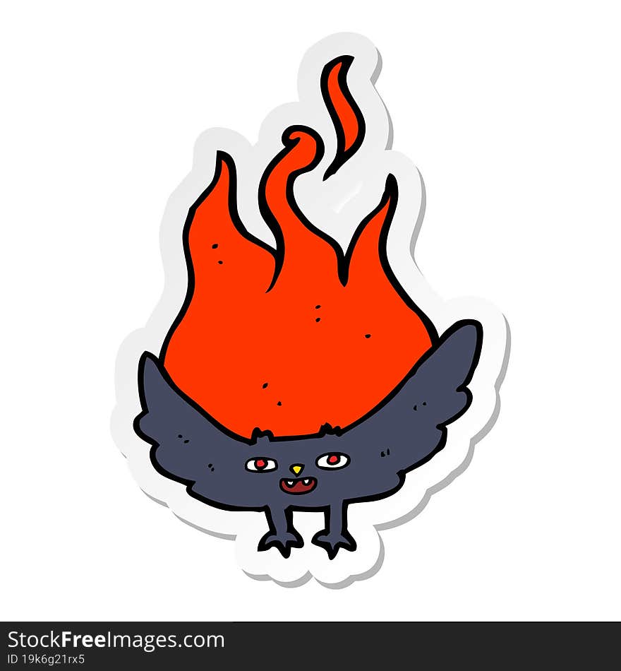 sticker of a cartoon flaming halloween bat