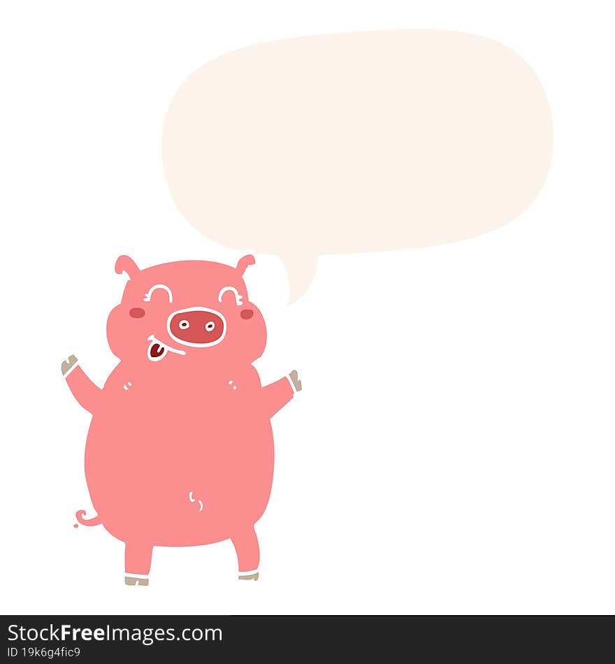 cartoon pig and speech bubble in retro style