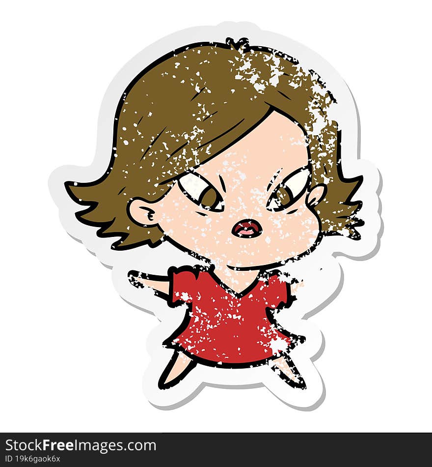 Distressed Sticker Of A Cartoon Stressed Woman