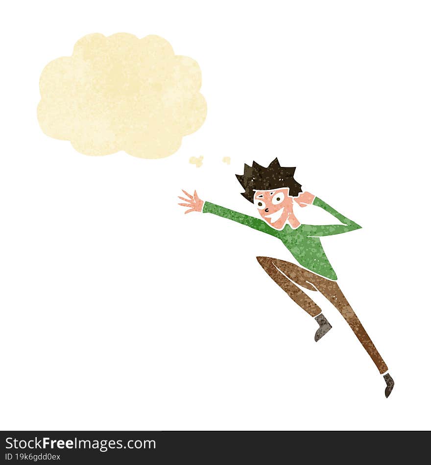 cartoon jumping man with thought bubble