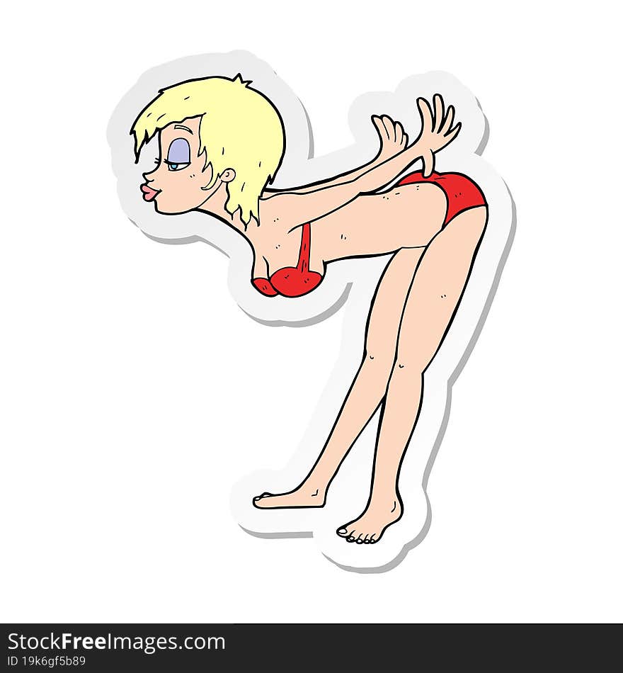 sticker of a cartoon pin up girl in bikini