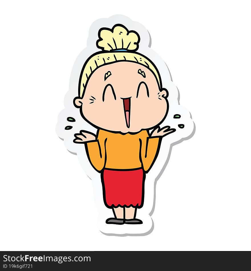 Sticker Of A Cartoon Happy Old Lady