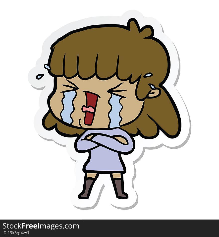 sticker of a cartoon woman in tears