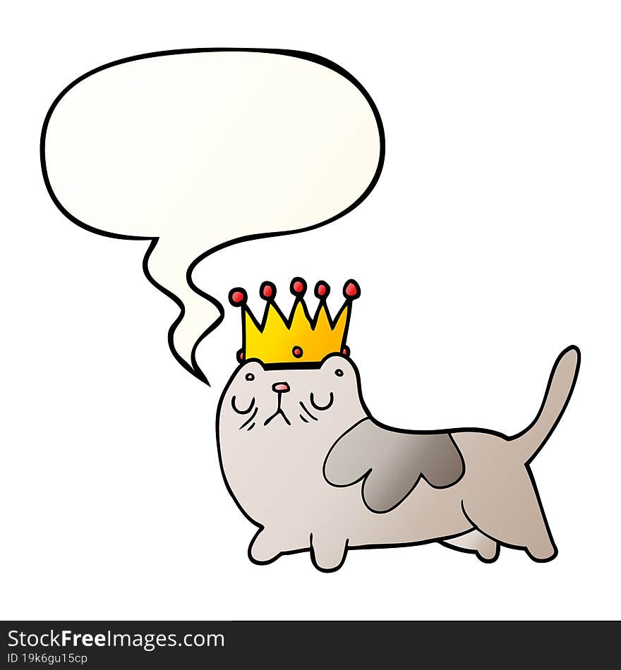 cartoon arrogant cat and speech bubble in smooth gradient style