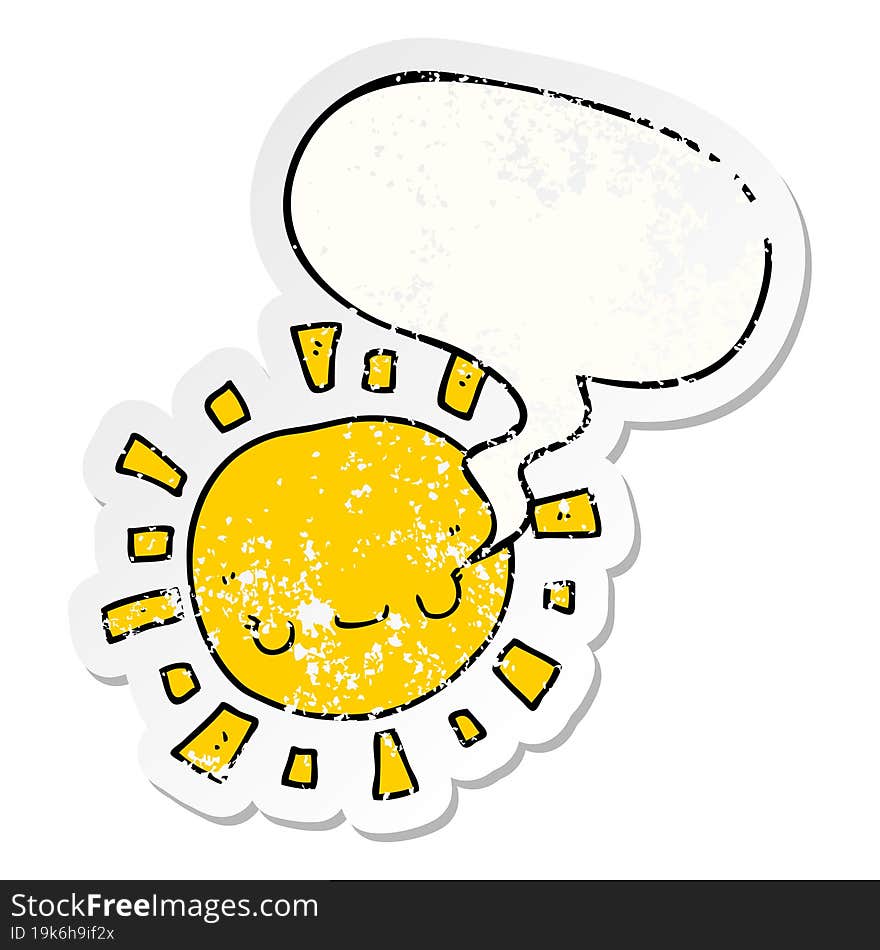 cartoon sun and speech bubble distressed sticker