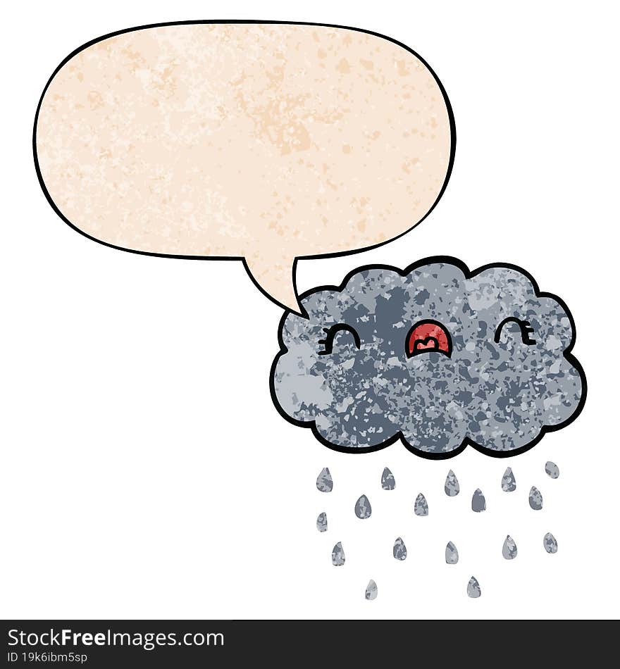 cute cartoon cloud and speech bubble in retro texture style