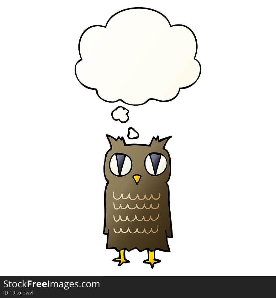 cartoon owl and thought bubble in smooth gradient style