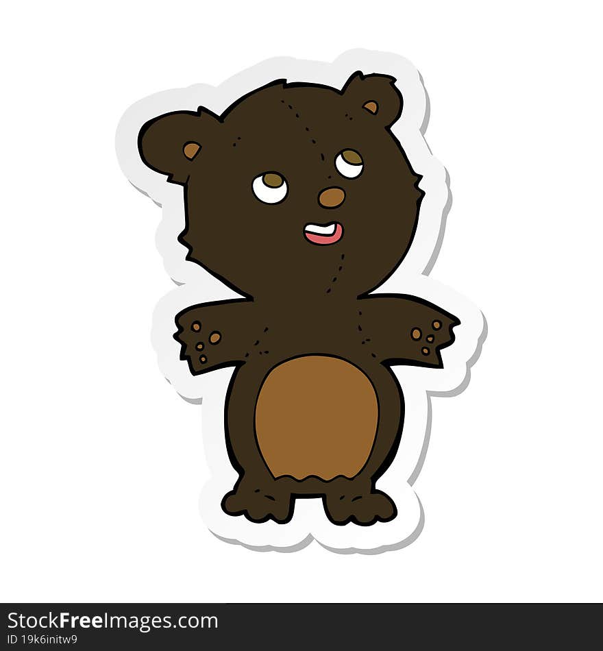 sticker of a cartoon happy little black bear