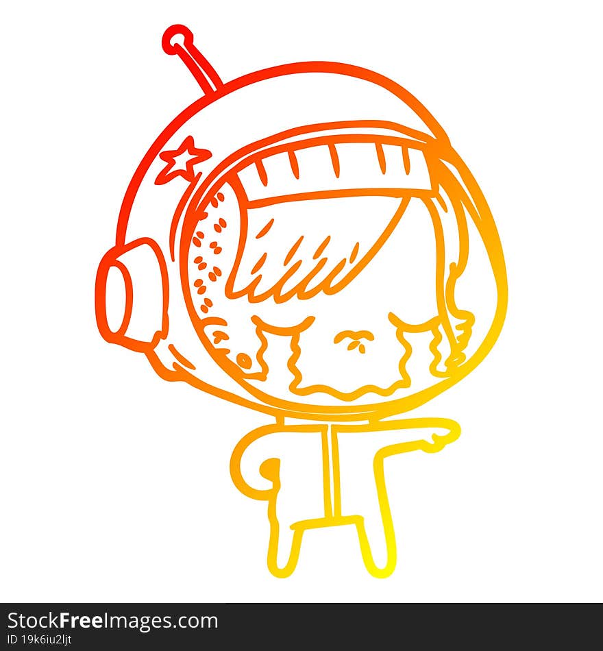 warm gradient line drawing of a cartoon crying astronaut girl