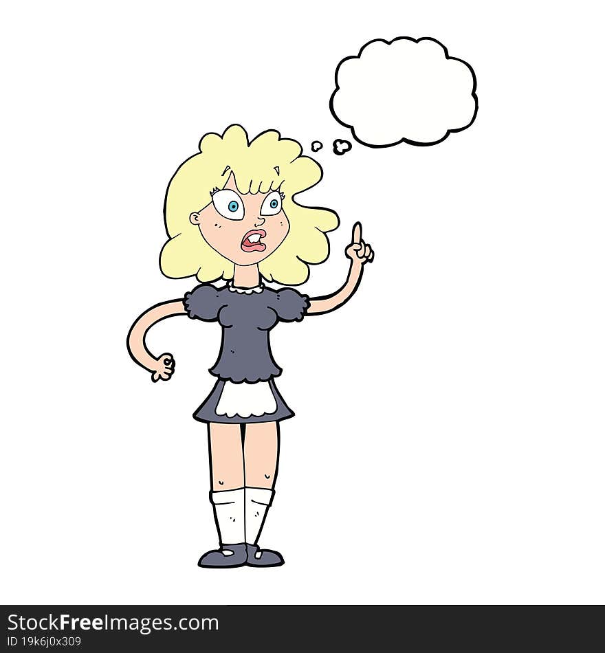 cartoon worried maid with thought bubble